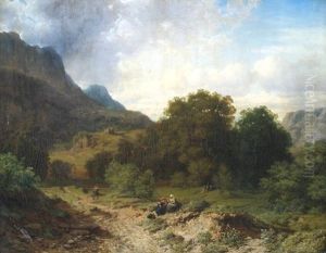 Sommerliche Gebirgslandschaft Mit Bauern by Alfred (Wilhelm) Metzener