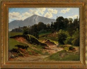 Hohlweg In Berglandschaft by Alfred (Wilhelm) Metzener
