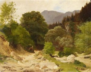 Waldlandschaft Mit Bachlauf by Alfred (Wilhelm) Metzener