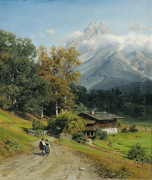 Bauernpaar Auf Einem Feldweg Bei Achenkirch In Tirol - view 1