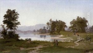 Voralpenlandschaft Mit Dorf Und Seeufer by Alfred (Wilhelm) Metzener