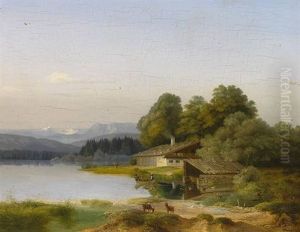 Seelandschaft Im Altbayerischen Mit Gebirgshintergrund