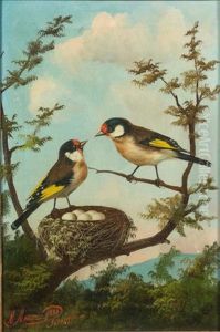 Chardonnerets Et Rouge-gorges, Branches Aux Nids by Michelangelo Meucci