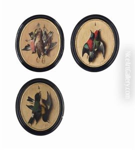 A Group Of Three Trompe L'oeil With Songbirds by Michelangelo Meucci