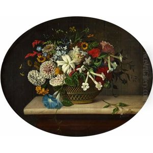 Blumenbouquet In Flechtkorb by Michelangelo Meucci