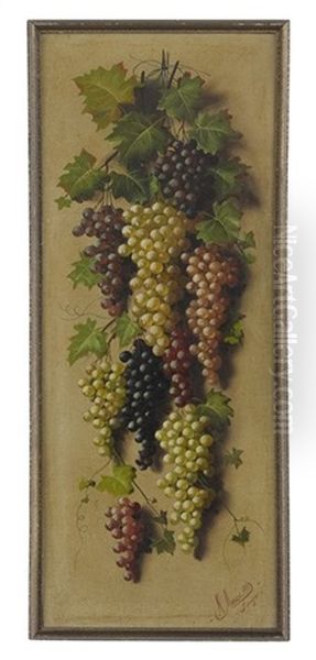 Still Life Of Grapes; Still Life Of Grapes, Pomegranates And Plums (pair) - view 1