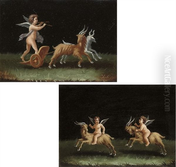 Allegory With Putti Riding Goats (+ A Putto Playing Pipes On A Goat-drawn Chariot; Pair) - view 1