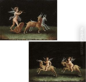 Allegory With Putti Riding Goats (+ A Putto Playing Pipes On A Goat-drawn Chariot; Pair) by Michelangelo Meucci