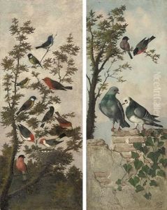 Songbirds In A Tree (+ Pigeons On A Wall, With Birds In A Tree; Pair) by Michelangelo Meucci