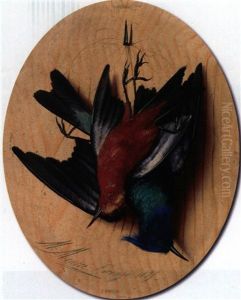 Trompe L'oeil Mit Zwei Bunten Vogeln by Michelangelo Meucci