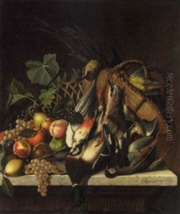 A Still Life With Birds And An Overflowing Basket Of Fruit A Still Life With Birds And An Overflowing Basket Of Fruit