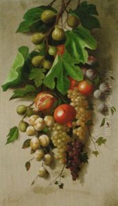 A Branch Of Figs With Grapes, Plums, And Pomegranates