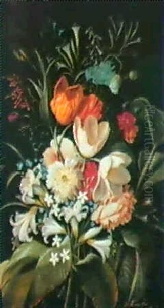 Blomsterstilleben Med Buket Aftulipaner,valmuer Og Liljer - view 1