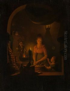 Scene Domestique Nocturne by Adrian Meulemans