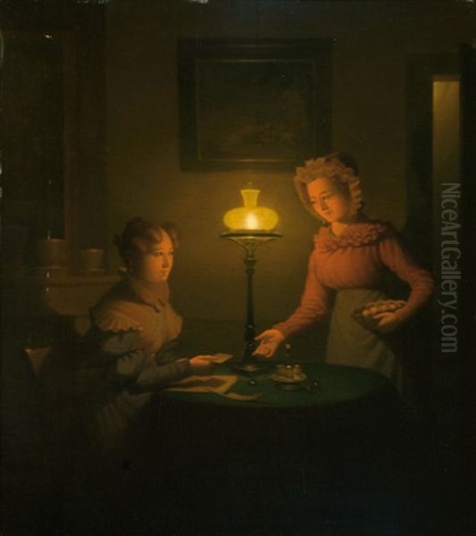 Lady And Servant Girl By The Light Of An Oil Lamp - view 1
