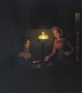 Interieur Mit Zwei Frauen Am Tisch