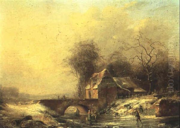 Figures In A Frozen River Landscape - view 1