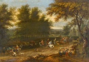 Landscape With A Busy Street by Adam Frans van der Meulen