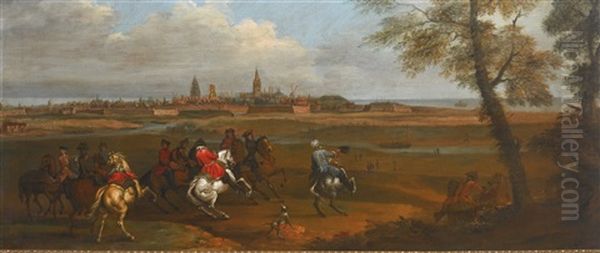 Riders Approaching A River, A View Of Calais Beyond - view 1
