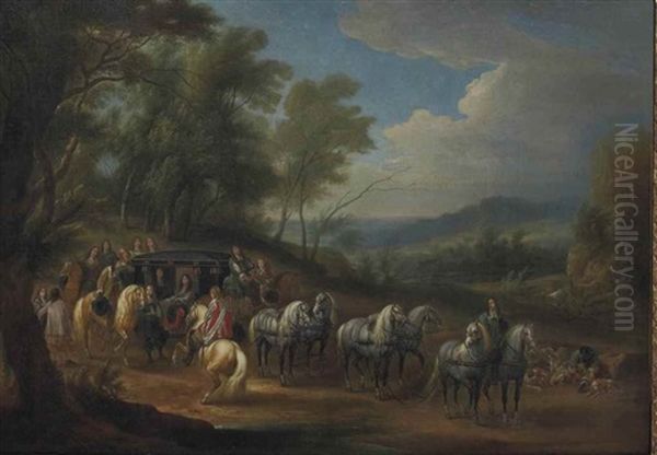Louis Xiv (1638-1715) En Carrosse Dans Un Paysage - view 1