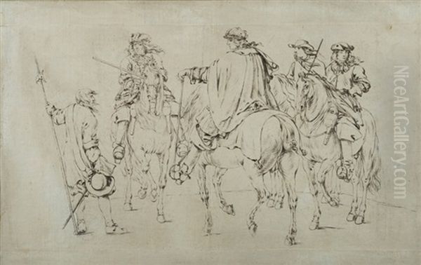 Etude Pour La Tapisserie De La Prise De Dole, Louis Xiv, Le Prince De Conde, Le Duc D'enghien Et Le Duc De Roquelaure (study) - view 1