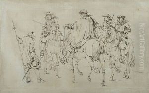 Etude Pour La Tapisserie De La Prise De Dole, Louis Xiv, Le Prince De Conde, Le Duc D'enghien Et Le Duc De Roquelaure (study)