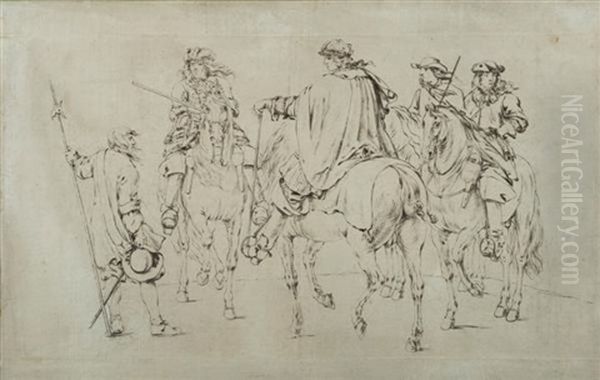 Etude Pour La Tapisserie De La Prise De Dole; Louis Xiv, Le Prince De Conde, Le Duc D'enghien Et Le Duc De Roquelaure (study) - view 1
