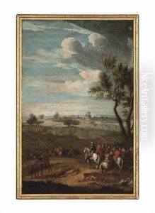 A Military Commander And Generals Observing A Battle, A Fortified City Beyond by Adam Frans van der Meulen