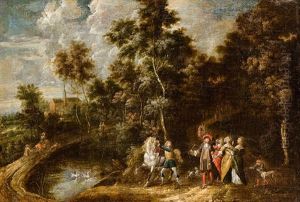Hofische Gesellschaft In Landschaft by Adam Frans van der Meulen