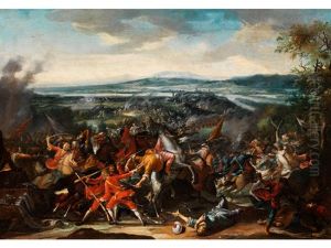 Schlachtenbild Aus Den Turkenkriegen Von Erhohter Kavaliersperspektive by Adam Frans van der Meulen