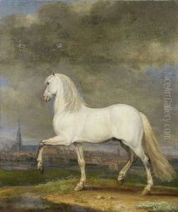 Cheval Blanc Devant La Ville De Lille