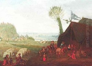 Soldner Bei Ihrem Zeltlager In Einer Fluslandschaft
