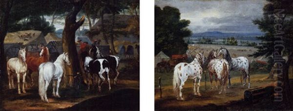 A Wooded Landscape With Horses And Figures In A French Military Encampment - view 1