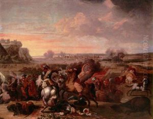 A Battle Scene With A Town Beyond by Adam Frans van der Meulen