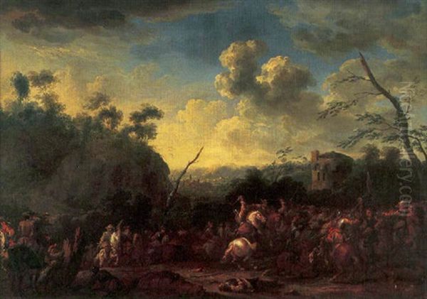 A Cavalry Skirmish In An Italianate Landscape With A Town Beyond - view 1
