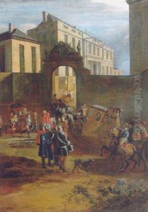 A Nobleman In A Horse-drawn Carriage Welcomed At The Gate Of His Country Mansion