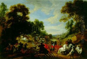 A Coach Train Being Ambushed In A Wood