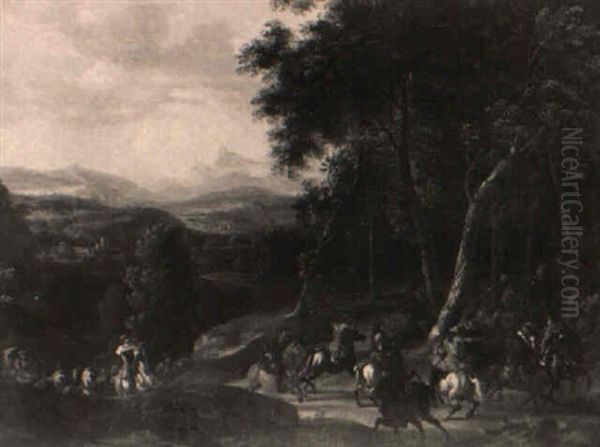 Weite Gebirgslandschaft Mit Einem Reitergefecht - view 1