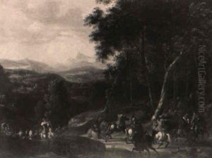 Weite Gebirgslandschaft Mit Einem Reitergefecht by Adam Frans van der Meulen