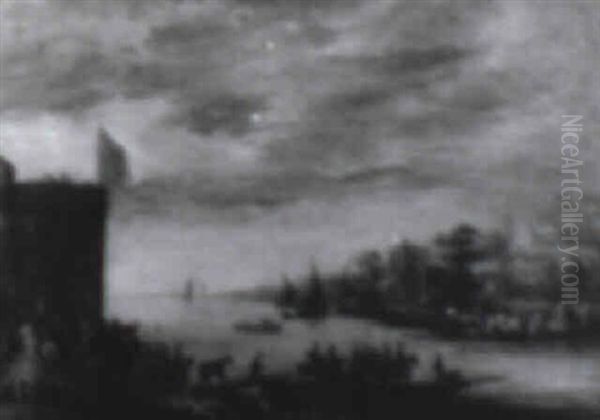 Port Scene With Troops Crossing The River - view 1