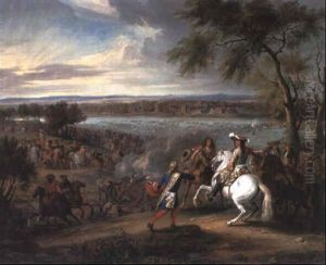 King Louis Xiv Of France Crossing The Rhine Near Lobith In 1672 by Adam Frans van der Meulen