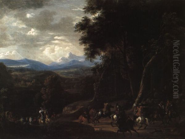 An Extensive Mountainous Landscape With An Ambush On A Wooded Path - view 1
