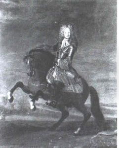 A Cavalier On His Horse With A Battle Ensuing In The Background by Adam Frans van der Meulen
