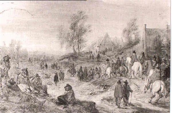 A Cavalry Troop On A Road Through A Village, With Soldiers Resting In The Foreground - view 1