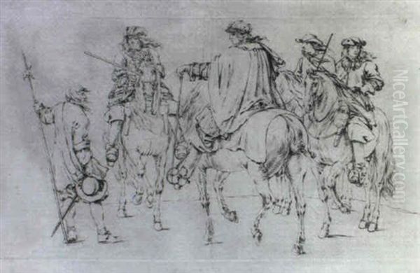 Etude Pour La Tapisserie La Prise De Dole, Louis Xiv, Le Prince De Conde, Le Duc D'enghien Et Le Duc De Roquelaure - view 1
