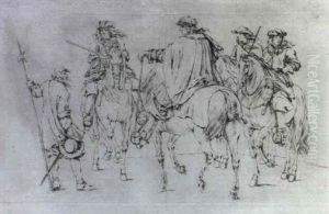 Etude Pour La Tapisserie La Prise De Dole, Louis Xiv, Le    Prince De Conde, Le Duc D'enghien Et Le Duc De Roquelaure