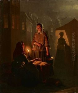 Marktszene Bei Kerzenlicht by Andreas Franciscus ver Meulen