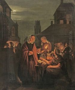 At The Evening Market by Andreas Franciscus ver Meulen