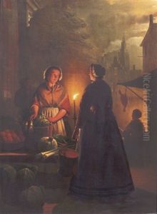 A Market Stall By Night by Andreas Franciscus ver Meulen