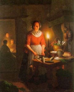 A Candlelight Interior by Andreas Franciscus ver Meulen